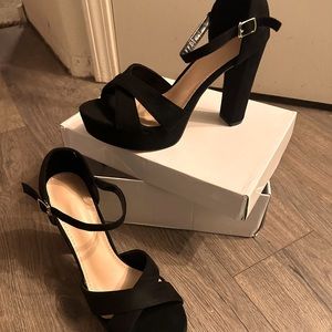 Black velvet platform heels
